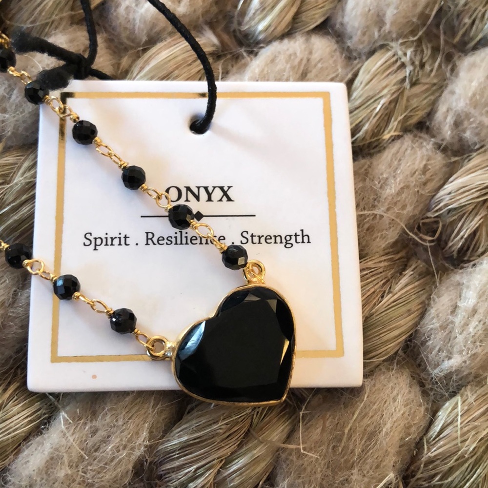 14k Gold Plated Over 925 Silver Black Onyx Heart Necklace